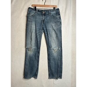Rock & Roll Cowboy Mens Pistol Straight Leg Distressed Jeans Blue 34x32 4054